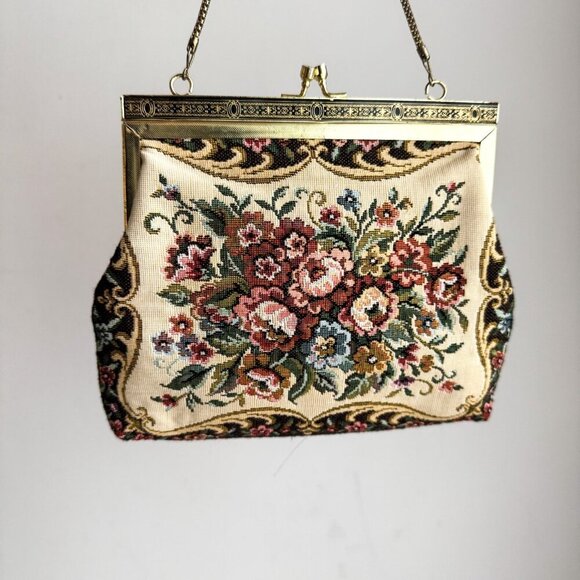 Vintage Floral Tapestry Fabric Evening Wedding Purse - Picture 2 of 7